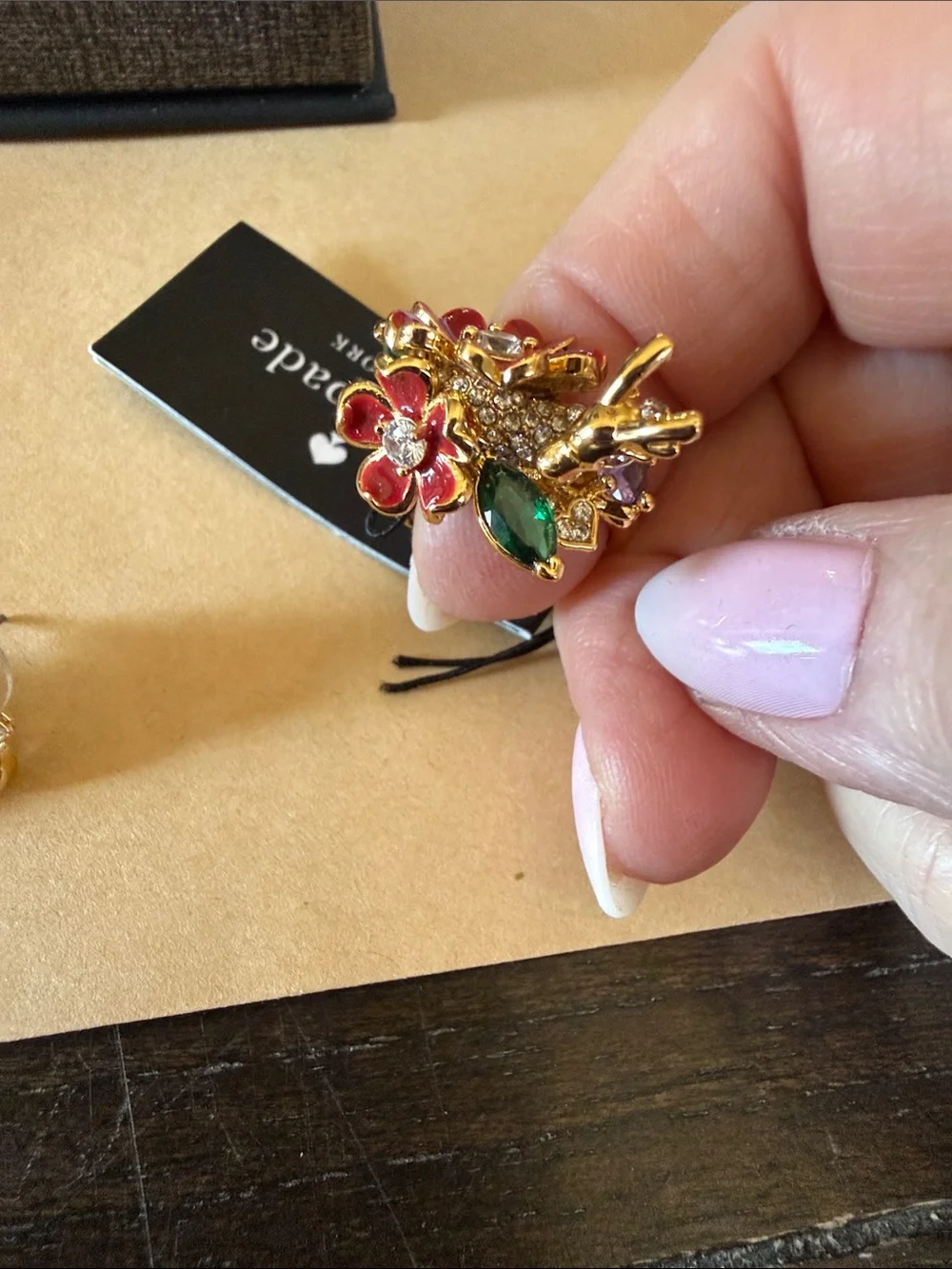 kate spade gold-tone red and green floral dragon ring and stud earring set